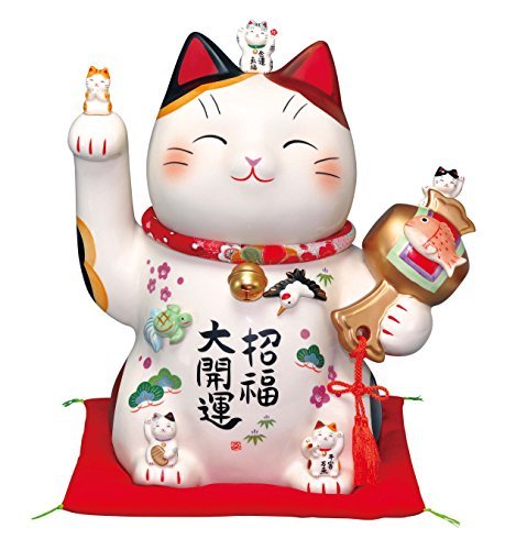 薬師窯 彩絵 招福大開運招き猫 (ちりめん 首輪.座布団付き) 置物 Amazon.co.jp: 薬師窯(yakushigama) 彩絵招福大開運招き猫